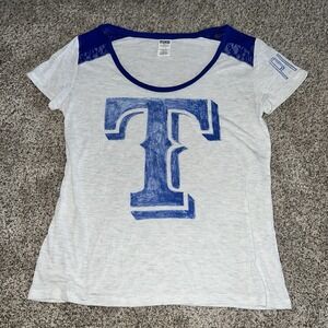 Victoria's Secret PINK Texas Rangers Shirt Blue White Floral Lace Large